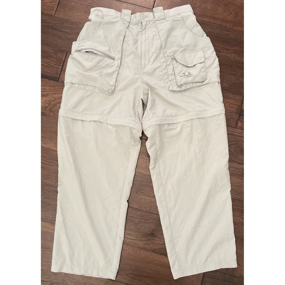Cabela's Guide wea Pants Men's‎ Large Beige Khaki Cargo 100% Nylon Hiking